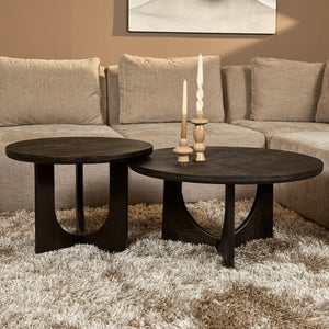 Coffee table – Mango wood table top, solid wood frame, round shape – Guus | Starfurn