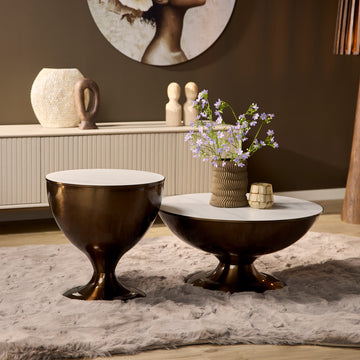 Couchtisch – Marmorplatte, Goldene Metallbasis, Zwei Tische - Ava | Starfurn