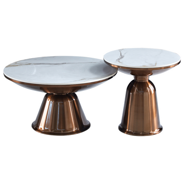 Couchtisch – Marmorplatte, Goldene Metallbasis, Zwei Tische - Ava | Starfurn