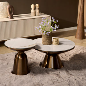 Couchtisch – Marmorplatte, Goldgestell, 2er-Set – Alix | Starfurn