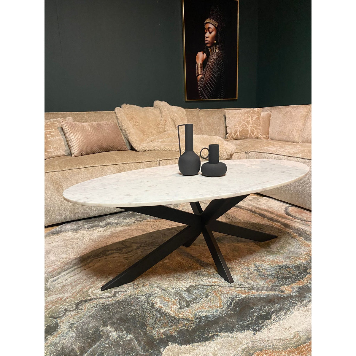 Couchtisch - Weißer Marmor Metallgestell Oval – Faye | Starfurn