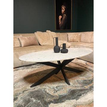 Couchtisch - Weißer Marmor Metallgestell Oval – Faye | Starfurn