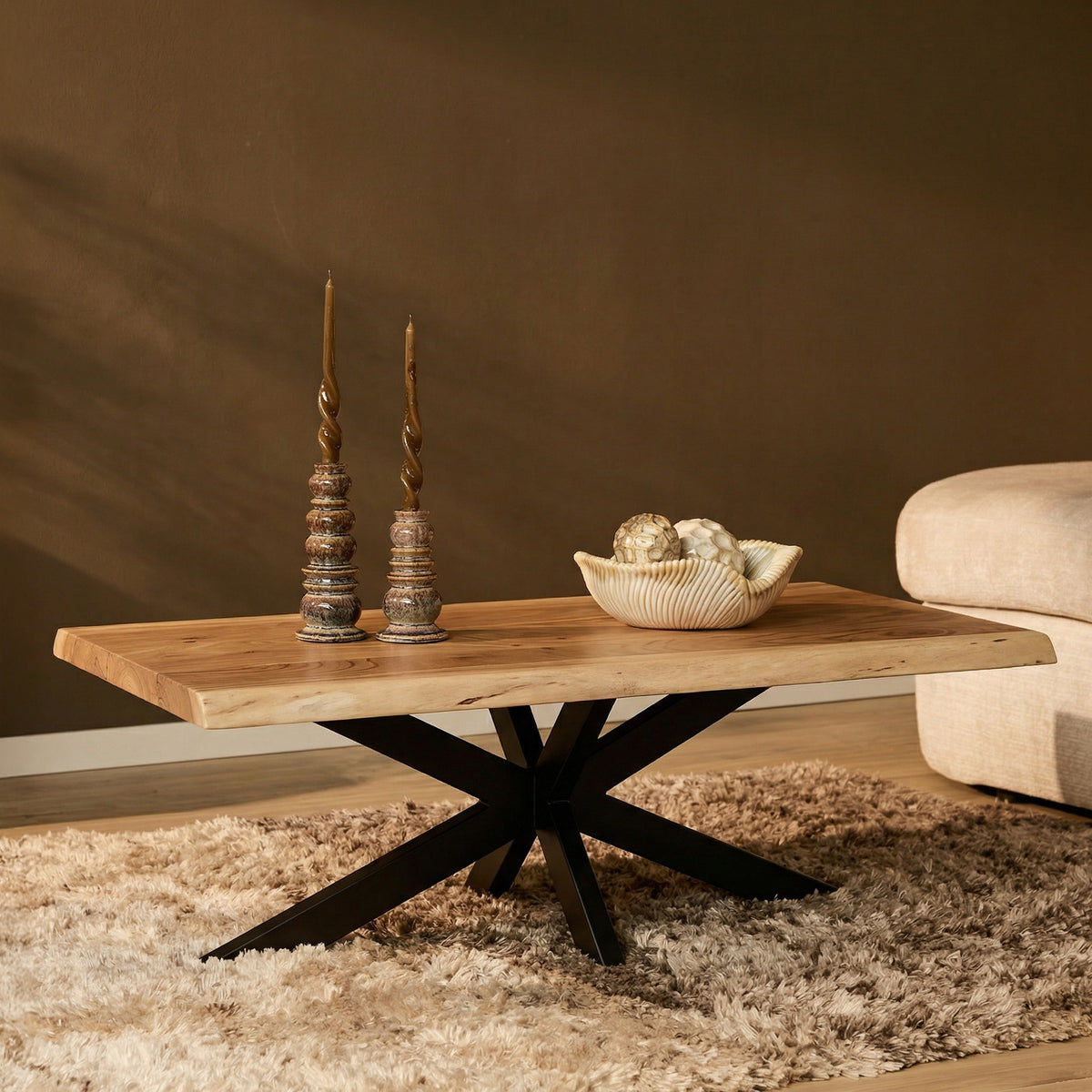 Coffee Table – Live Edge Design, Solid Mango Wood, Natural Finish – Natural | Starfurn