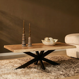 Coffee Table – Live Edge Design, Solid Mango Wood, Natural Finish – Natural | Starfurn