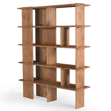 Wandregal - Massives Mangoholz, Natur-Finish, Offenes Design, Versetzte Böden - Lina | Starfurn