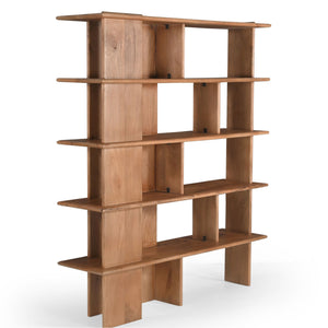 Wandregal - Massives Mangoholz, Natur-Finish, Offenes Design, Versetzte Böden - Lina | Starfurn