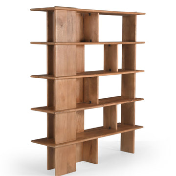 Wandregal - Massives Mangoholz, Natur-Finish, Offenes Design, Versetzte Böden - Lina | Starfurn