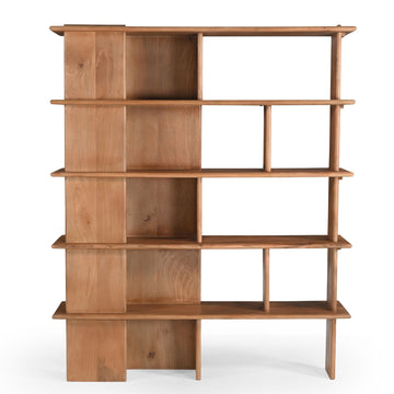 Wandregal - Massives Mangoholz, Natur-Finish, Offenes Design, Versetzte Böden - Lina | Starfurn