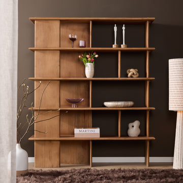 Wandregal - Massives Mangoholz, Natur-Finish, Offenes Design, Versetzte Böden - Lina | Starfurn