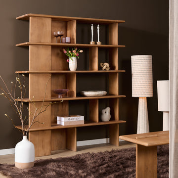 Wandregal - Massives Mangoholz, Natur-Finish, Offenes Design, Versetzte Böden - Lina | Starfurn