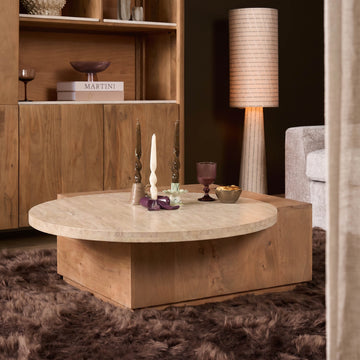 Couchtisch – Travertin Naturstein Platte, Massives Mangoholz, Organisches Design - Numa | Starfurn