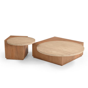 Beistelltisch – Mangoholz Gestell, Travertin Platte, Runde Form – Numa | Starfurn