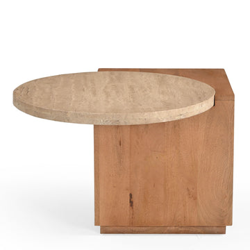 Beistelltisch – Mangoholz Gestell, Travertin Platte, Runde Form – Numa | Starfurn