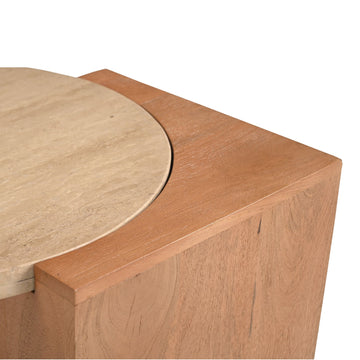 Beistelltisch – Mangoholz Gestell, Travertin Platte, Runde Form – Numa | Starfurn