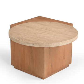 Beistelltisch – Mangoholz Gestell, Travertin Platte, Runde Form – Numa | Starfurn