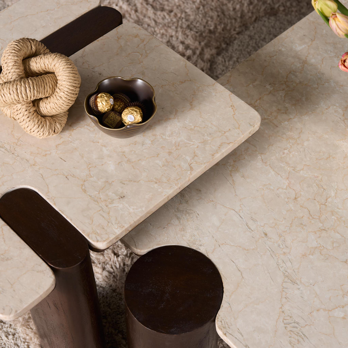 Coffee Table - Marble Tabletop, Mango Wood Frame, Modern Design - Maeve | Starfurn