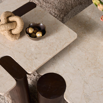 Coffee Table - Marble Tabletop, Mango Wood Frame, Modern Design - Maeve | Starfurn