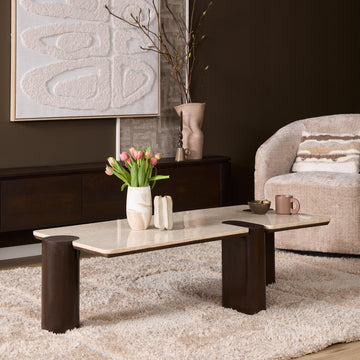 Coffee Table - Marble Tabletop, Mango Wood Frame, Modern Design - Maeve | Starfurn
