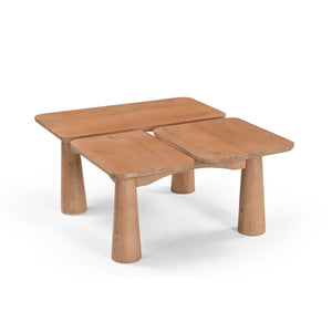 Couchtisch - Mangoholz natur, Dreiteilige Platte, Runde Beine, Abgerundete Kanten - Vona | Starfurn