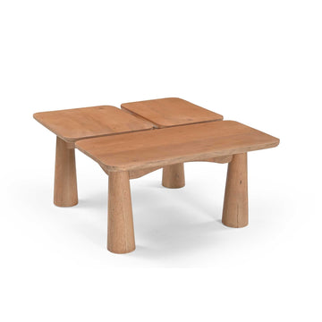 Couchtisch - Mangoholz natur, Dreiteilige Platte, Runde Beine, Abgerundete Kanten - Vona | Starfurn