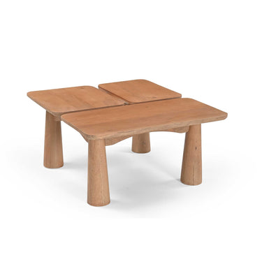 Coffee Table - Natural Mango Wood, Three-Piece Top, Round Legs, Rounded Edges - Vona | Starfurn