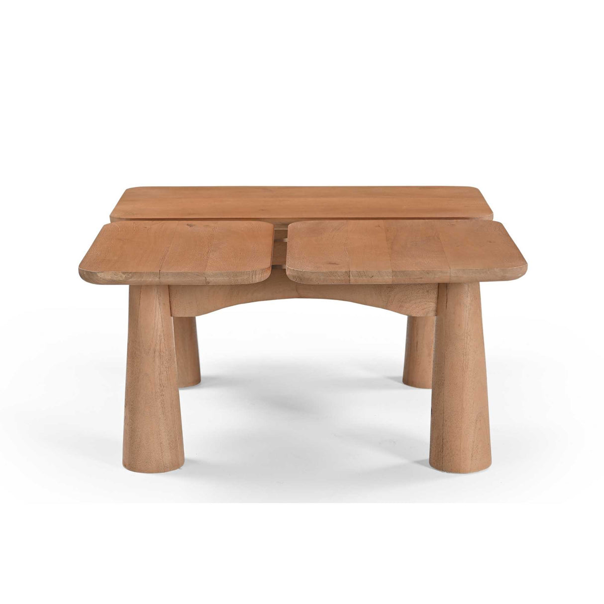 Couchtisch - Mangoholz natur, Dreiteilige Platte, Runde Beine, Abgerundete Kanten - Vona | Starfurn