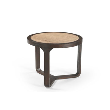 Couchtisch - Travertin Platte, Mangoholz Braun, Runde Form, 60 cm – Morris | Starfurn