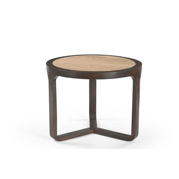 Couchtisch - Travertin Platte, Mangoholz Braun, Runde Form, 60 cm – Morris | Starfurn