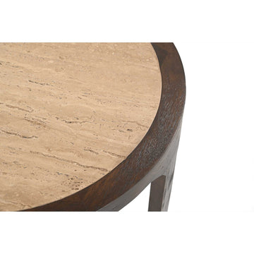 Couchtisch - Travertin Platte, Mangoholz Braun, Runde Form, 60 cm – Morris | Starfurn