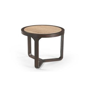 Couchtisch - Travertin Platte, Mangoholz Braun, Runde Form, 60 cm – Morris | Starfurn