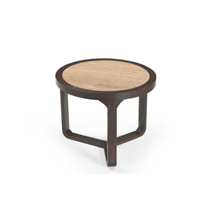 Couchtisch - Travertin Platte, Mangoholz Braun, Runde Form, 60 cm – Morris | Starfurn