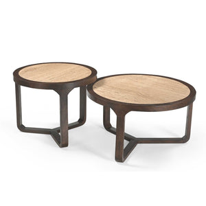 Couchtisch - Travertin Platte, Mangoholz Braun, Runde Form, 60 cm – Morris | Starfurn