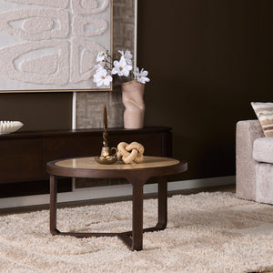 Coffee table – Travertine top, mango wood, brown finish – Morris | Starfurn