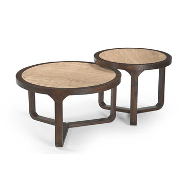 Couchtisch - Travertin Platte, Mangoholz Braun, Runde Form, 75 cm – Morris | Starfurn