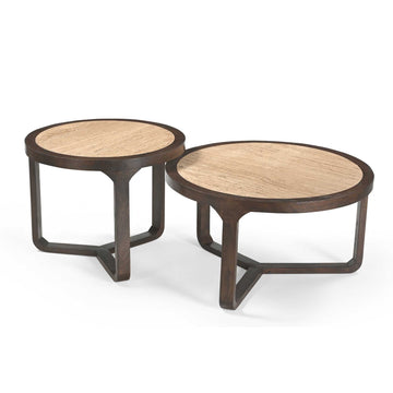 Couchtisch - Travertin Platte, Mangoholz Braun, Runde Form, 75 cm – Morris | Starfurn