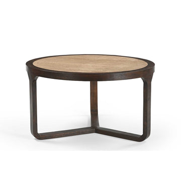 Couchtisch - Travertin Platte, Mangoholz Braun, Runde Form, 75 cm – Morris | Starfurn