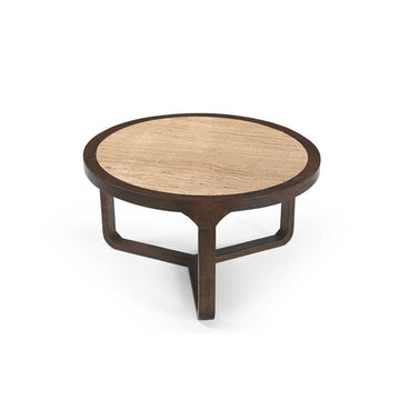 Couchtisch - Travertin Platte, Mangoholz Braun, Runde Form, 75 cm – Morris | Starfurn