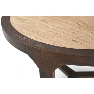 Couchtisch - Travertin Platte, Mangoholz Braun, Runde Form, 75 cm – Morris | Starfurn