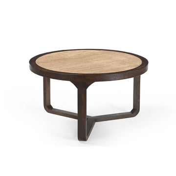 Couchtisch - Travertin Platte, Mangoholz Braun, Runde Form, 75 cm – Morris | Starfurn