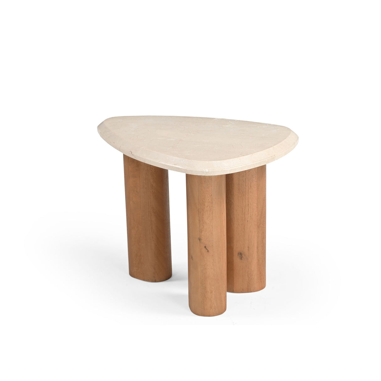 Beistelltisch – Natur Mangoholz, Marmor Platte, Dreieck Form 60 cm – Nuvé | Starfurn