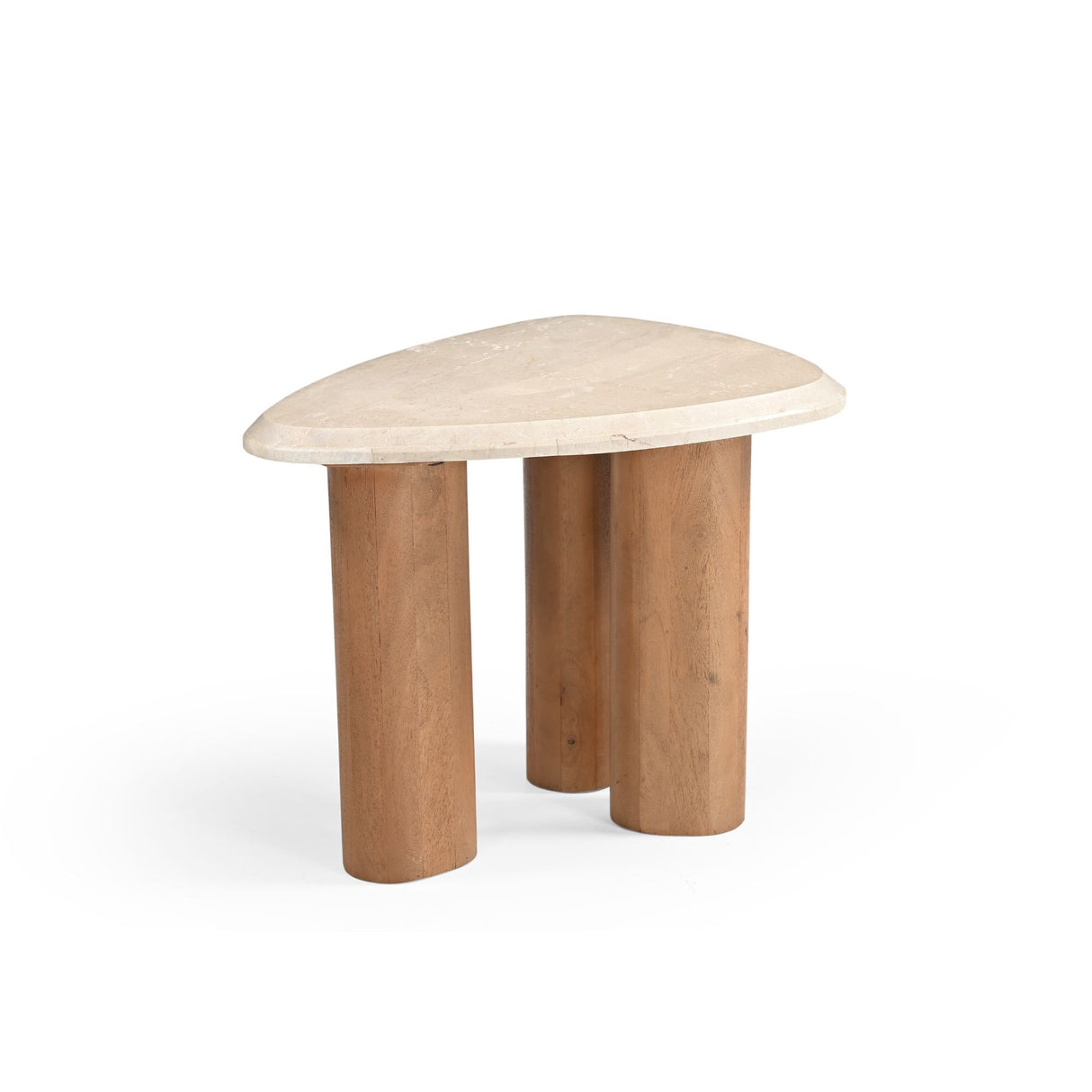 Beistelltisch – Natur Mangoholz, Marmor Platte, Dreieck Form 60 cm – Nuvé | Starfurn