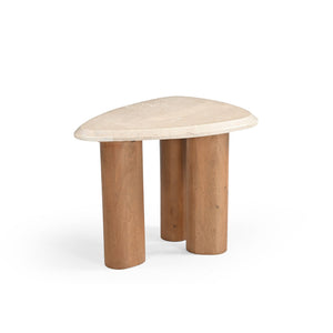 Beistelltisch – Natur Mangoholz, Marmor Platte, Dreieck Form 60 cm – Nuvé | Starfurn