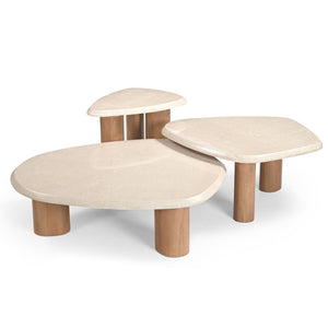 Beistelltisch – Natur Mangoholz, Marmor Platte, Dreieck Form 60 cm – Nuvé | Starfurn