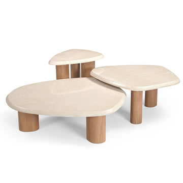 Side Table – Mango Wood Material, Botticino Marble Top, Triangular Design – Nuvé | Starfurn