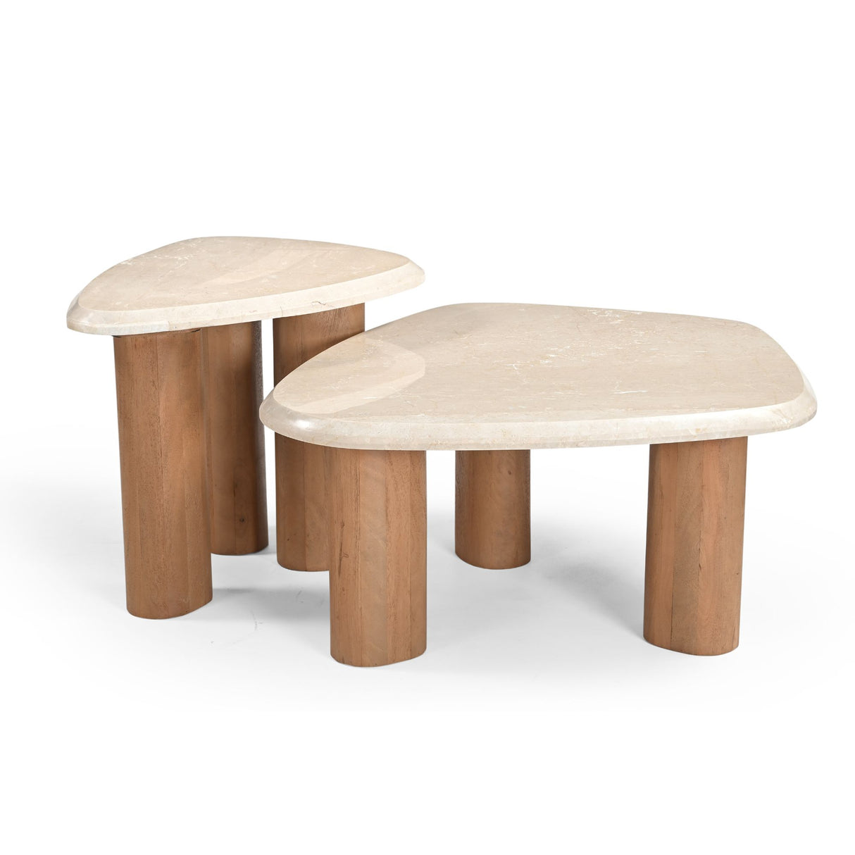 Beistelltisch – Natur Mangoholz, Marmor Platte, Dreieck Form 60 cm – Nuvé | Starfurn