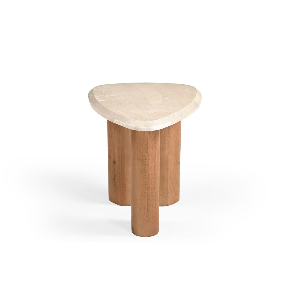 Beistelltisch – Natur Mangoholz, Marmor Platte, Dreieck Form 60 cm – Nuvé | Starfurn