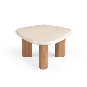 Couchtisch – Natur Mangoholz, Marmor Platte, Organische Form 84 cm – Nuvé | Starfurn