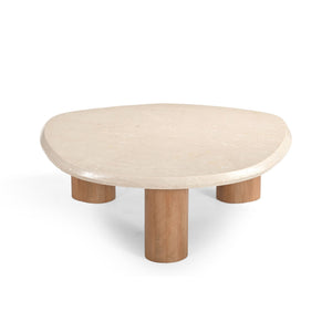 Couchtisch – Natur Mangoholz, Marmor Platte, Organische Form 100 cm – Nuvé | Starfurn