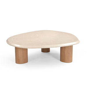 Couchtisch – Natur Mangoholz, Marmor Platte, Organische Form 100 cm – Nuvé | Starfurn