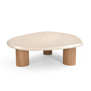 Couchtisch – Natur Mangoholz, Marmor Platte, Organische Form 100 cm – Nuvé | Starfurn
